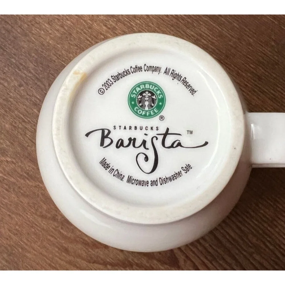 Starbucks Mug 2003 Barista Espresso Coffee 12oz White with Green Stripe